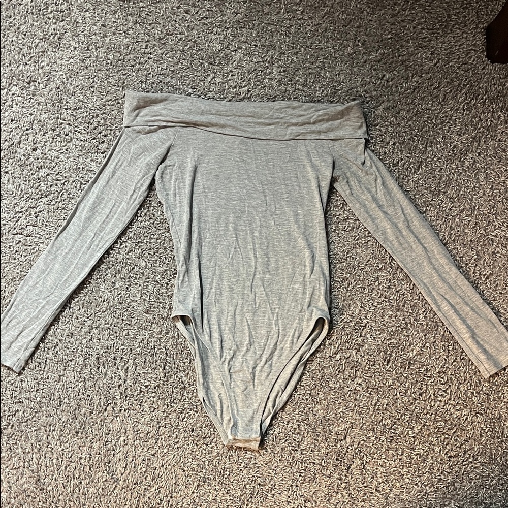 Miss Selfridge Gray Off-Shoulder Bodysuit